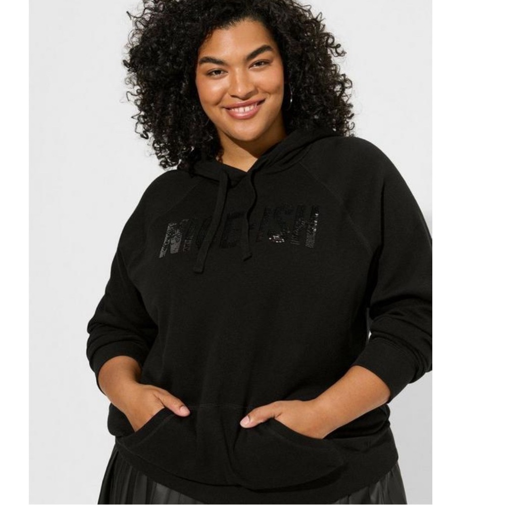 Torrid Sequin Nice-Ish Classic Fit Cozy Fleece Pullover Hoodie NWT